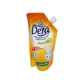 DETERGENTE LÍQUIDO LAVAVAJILLAS, FRAGANCIA LIMÓN, FORMATO EN BOLSAS DOY PACK DE 800 G, MARCA: DEFÁ