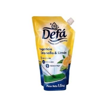 DETERGENTE LÍQUIDO FRIEGASUELOS, FRAGANCIA CITRONELLA Y LIMÓN, FORMATO EN BOLSAS DOY PACK DE 1.5 KG, MARCA: DEFÁ